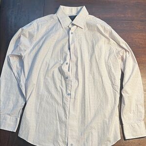 David Donahue Light Blue Checkered Dress Shirt